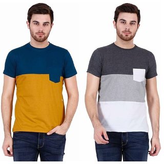 odoky men color block round neck multicolor casual t shirts pack of 2 
