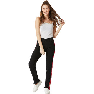 Stylish Women Miss Chase Women's Black Slim Fit High Rise Mildly Distress Regular Length Printed
