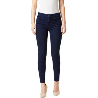 Top Women Miss Chase Women's Navy Blue Skinny Fit Mid Rise Cropped Length Denim Stretchable Jean