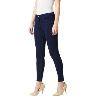 Top Women Miss Chase Women's Navy Blue Skinny Fit Mid Rise Cropped Length Denim Stretchable Jean