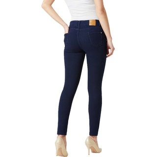 Top Women Miss Chase Women's Navy Blue Skinny Fit Mid Rise Cropped Length Denim Stretchable Jean