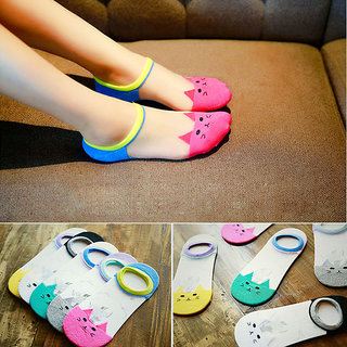 ddh womens transparent casual cat ankle length invisible silk cotton soft socks ultra thin transparent 3 pcs