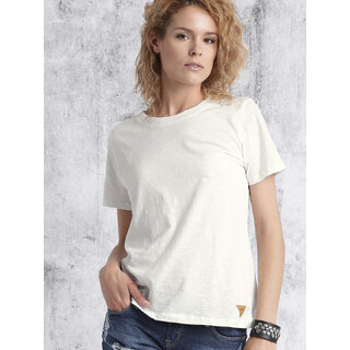 Zooks Women White Solid Round Neck T-shirt