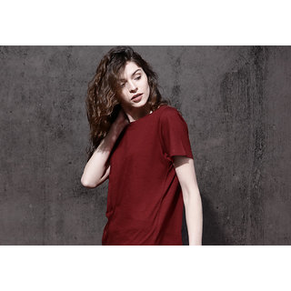 Zooks Women Maroon Solid Round Neck T-shirt