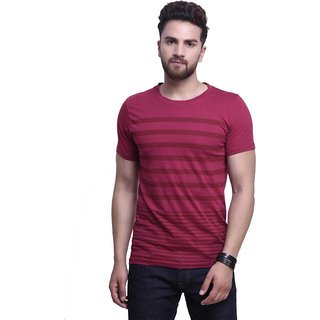 odoky maroon printed cotton round neck casual t shirt for men nr