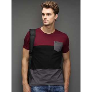 odoky multicolor cotton color block round neck t shirt for men nr